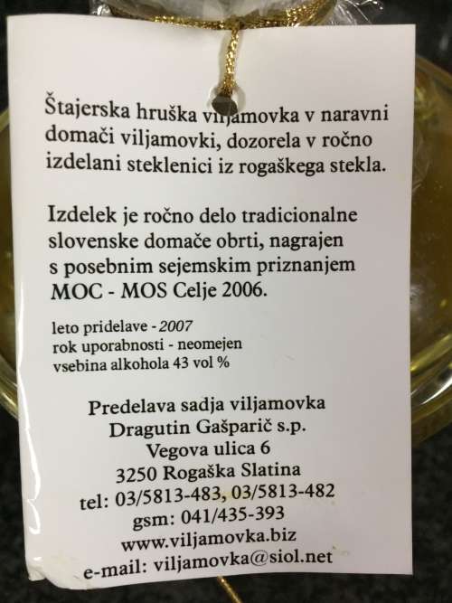Slovenian pear in brandy in Rogaska Crystal bottle with stopper